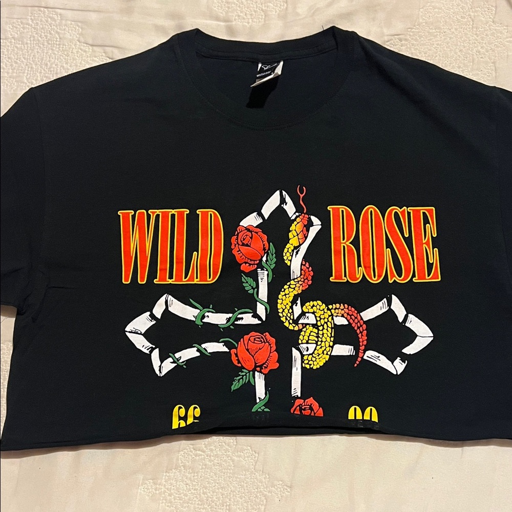 Wild Rose Graphic Cropped Tee - Black with Red & Yellow Print